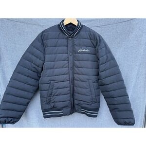 Hollister Jacket Mens Small Black Sherpa Lined Quilted Bomber Puffer Snap Up